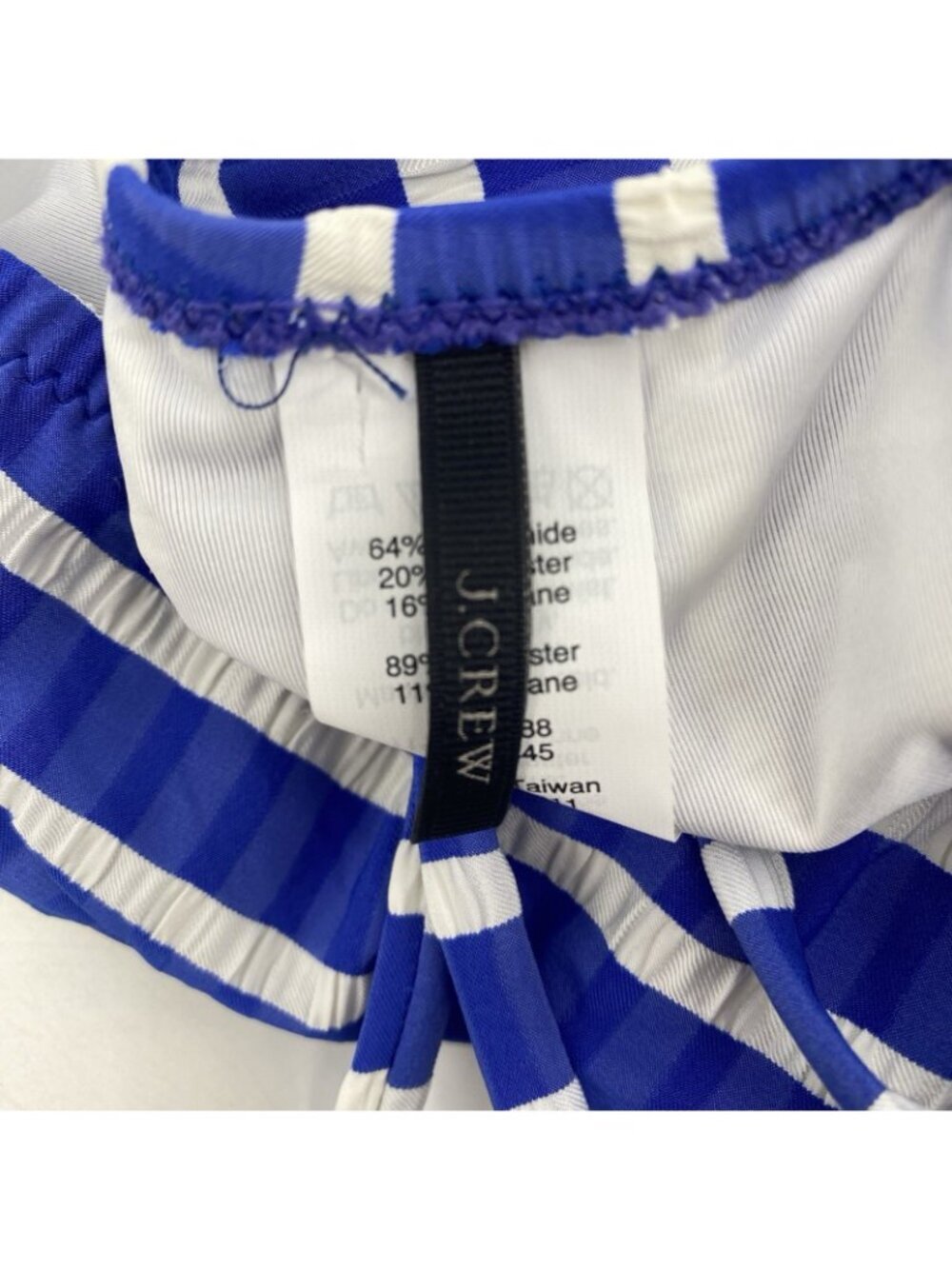 J.Crew Size 10 Blue White Lace Up Back One Piece Swimsuit Puckered Stripe H2911 - Picture 4 of 14